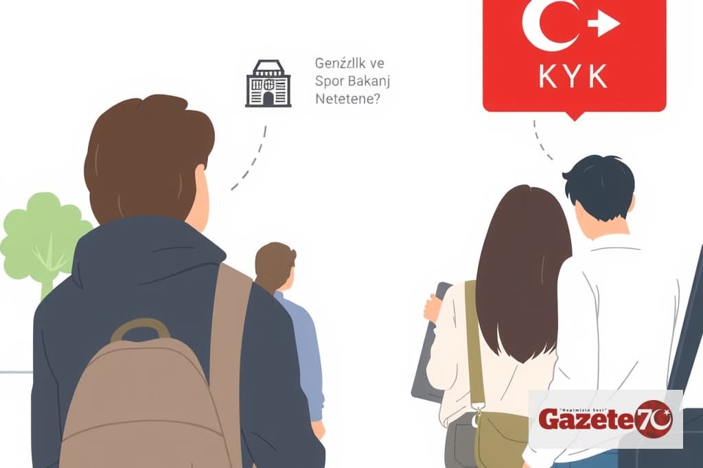 KYK ek yurt başvuruları hakkında bilgilendirici illüstrasyon, gençler ve başvuru kanallarını simgeleyen ikonlar