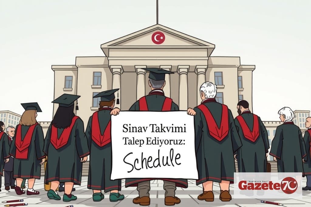 Eğitim çalışanları MEB önünde cübbelerini ve kalemlerini bırakarak sınav takvimini talep ettiği protestoyu temsilen bir illüstrasyon