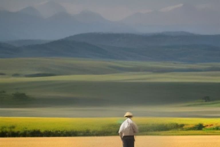 Karaman kırsalında tarlada yalnız başına çalışan yaşlı bir çiftçi ve arka planda boş kalan araziler.