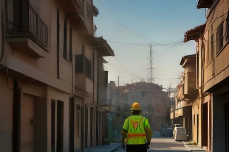 Karaman'da bir mahallede elektrik direğinde bakım çalışması yapan işçi ve servis aracı.