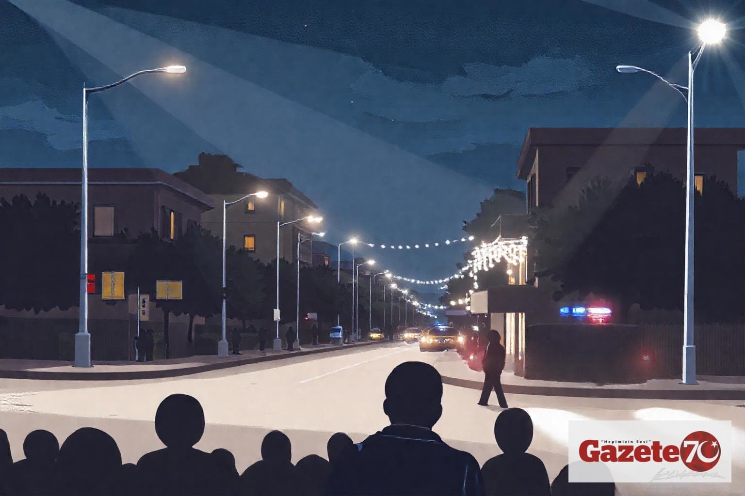 Karaman'da düğün salonlarında art arda kavga ihbarlarını simgeleyen illüstrasyon; gece saatlerinde ışıklar ve polis ekipleri vurgulanır