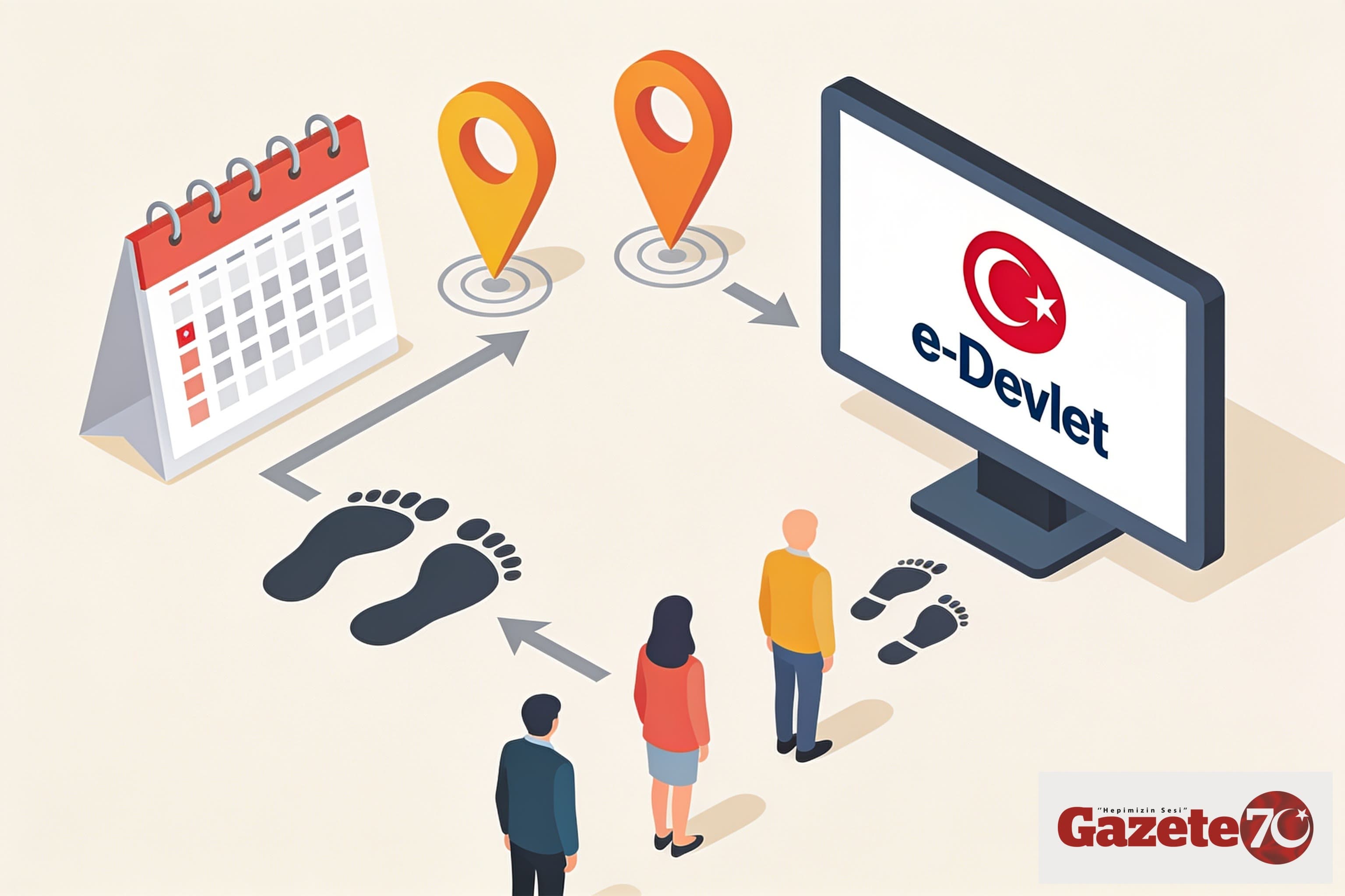 Karaman'da eğitimle ilgili bir illüstrasyon; öğretmenler, harita ve başvuru simgeleriyle bir arada.